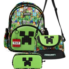Minecraft Erkek Çocuk Üçlü Ilkokul Okul Çanta Seti - Minecraft Yazılı (Yeşil - Siyah) - SETMC26600A