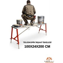 Midilli Alüminyum Gövdeli Çelik Ayaklı Teleskopik Katlanır Inşaat Iskelesi - 400 kg Taşıma Kapasitesi 100X24X200CM