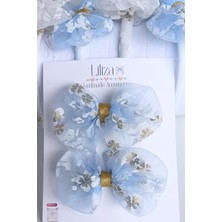 Liliza Accessories Beyaz Gold Çiçekli Balon Tül Fiyonk Çocuk 2li Klips Toka Seti