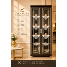 Zesa Home 4 Parça Gardenya Fransız Güpür Detaylı Salon Vitrin, Gümüşlük Peçetesi, Sehpa Takımı