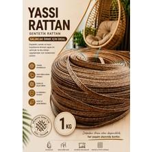 Mady Aksesuar Premium Sentetik Rattan Şerit - Salıncak Örme ve Tamir Ipi - 1 Kg, 14MM Kırçıllı Çizgili Kahverengi