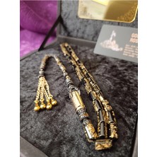 Kehribar Siyah Altın Parçacıklı Kesme Model Tesbih Golden Rosary Sertifikalı Hediye Kutulu