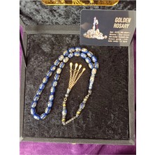 Esmen Mavi Altın Parçacıklı Golden Rosary Tesbih Sertifikalı Hediye Kutulu