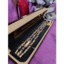 Kehribar Siyah Altın Parçacıklı Kesme Tesbih Golden Rosary Sertifikalı Hediye Kutulu