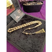 Kehribar Şeffaf Altın Parçacıklı Tesbih Golden Rosary Sertifikalı Hediye Kutulu