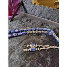 Kehribar Kişiye Özel Harfli Mavi Altın Parçacıklı Golden Rosary Tesbih Sertifikalı Hediye Kutulu