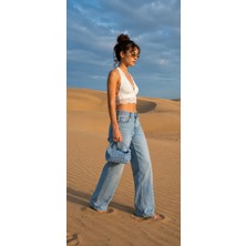 YNS Collection Mini Zımbalı Jean El ve Çapraz Çanta