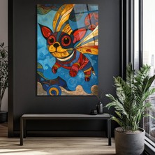 GLAZELLA Renkli Kanatlı Köpek Modern Sanat Cam Tablo