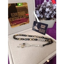 Kehribar Kişiye Özel Harfli Altın Parçacıklı Golden Rosary Siyah Tesbih Sertifikalı Hediye Kutulu
