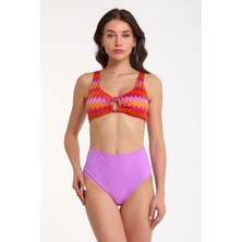 Argento Kadın Lila Zigzag Desenli Ince Kaplı Tüksek Bel Büstiyer Bikini Takımı
