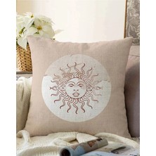 Çift Taraflı Pastel Zeminde Güneş Desenli Dijital Baskılı Modern Raşel Örme Yastık Kırlent Kılıfı