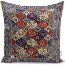 Antika Temalı Dokuma Halı Motifli Yöresel Desenli Dijital Baskılı Yastık Kırlent Kılıfı