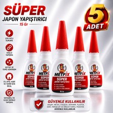 Metfix 5'li Süper Japon Yapıştırıcısı 15 gr Güçlü Hızlı Kuruyan Şeffaf Yapıştırıcı Seti