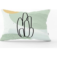 Soft Renkli Onedraw Çizimli Dijital Baskılı Modern Dikdörtgen Yastık Kırlent Kılıfı