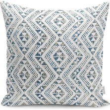 Mavi Zeminde Yöresel Motifli Kilim Desenli Dijital Baskılı Yastık Kırlent Kılıfı