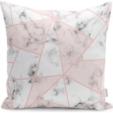 Pembe - Beyaz Zeminde Mermer Motifli Geometrik Desenli Dijital Baskılı Yastık Kırlent Kılıfı