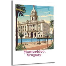 GLAZELLA Montevideo Uruguay Nostaljik Şehir Manzarası Cam Tablo
