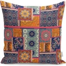 Floral Temalı Patchwork Motifli Otantik Desenli Dijital Baskılı Yastık Kırlent Kılıfı