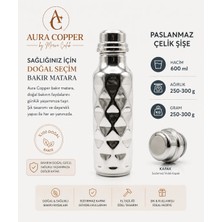 Aura Copper Otantik Pramit Desen Bakır Suluk Matara Su Şişesi – Günlük - Spor - Okul 600 ML -Gümüş /rose Renk Seçenekli