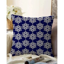 Çift Taraflı Lacivert Zeminli Beyaz Kartanesi Desenli Dijital Baskılı Modern Raşel Kırlent Kılıfı