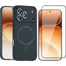 Vendas Honor 600 Pro 5G Kılıf M-Safe Şarj Özellikli Kamera Korumalı Zore Elio Sert PC Kapak + Cam Ekran Koruyucu
