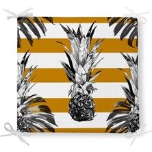 Hardal Çizgi Üzeride Ananas Baskılı Fermuarlı Sandalye Minderi