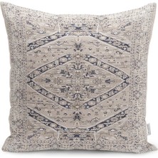 Krem Zeminde Vintage Motifli Hereke Desenli Dijital Baskılı Yastık Kırlent Kılıfı