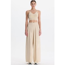 COMEUP Soft Dokulu Palazzo Pantolon Kum Rengi