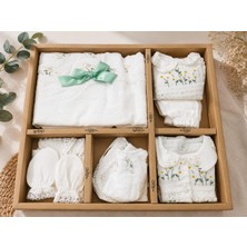 Baby Zuhu Unez Premium Müslin Bebek Hastane Çıkışı Seti 10'lu Dantel Detaylı Yeşil Kurdeleli