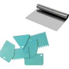 Adin Tasarım Çelik Kazıyıcı 20 cm ve Pasta Dekor Tarağı 6lı Pasta Sıvama Tarağı 6lı Pasta Kenar Tarağı Seti