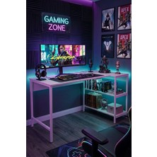 Alexis Oyuncu Masası 178X90 Cm, Beyaz Renk Oyuncu Masası, Çift Yön Kullanıma Uygun, Bilgisayar Masası, Gamer Masası, Gaming Masa, L Masa, Çalışma Masası