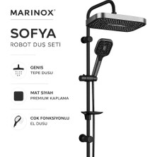 Marinox Sofya Mat Siyah Robot Duş Seti Geniş Tepe Duşlu Çok Fonksiyonlu El Duşlu Modern Banyo Duş Sistemi