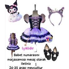 3b Kids Kuromi Işıklı Elbise Kostüm Kuromi Taç Kuromi Siyah Babet  Doğum Günü Parti Seti