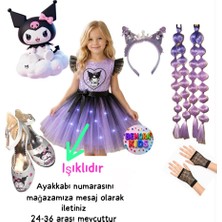 3b Kids Işıklı Kuromii Kostüm Elbise Kuromii Saç Eldiven Kuromi Taç Kuromi Topuklu Ayakkbı Seti