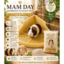 Mam Day Ginepig - Cüce Tavşan ve Hamster Için Büyük Boy Tuvalet Kabı ve Tuvalet Kumu 1 Kg.  Kemirgen Kumu Set