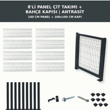 8'li Panel Çit Takım 100CM Yükseklik 20 Metre Uzunluk + Bahçe Kapısı 100X100CM Antrasit Renk