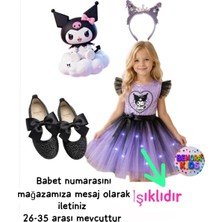 3b Kids Kuromi Işıklı Elbise Kostüm Kuromi Taç Kuromi Siyah Babet Doğum Günü Parti Seti