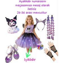 3b Kids Kuromi Işıklı Elbise Kostüm Bubble Saç Kuromi Taç Kuromi Topuklu Ayakkabı Eldiven Seti Düğün Parti