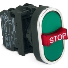 Emas B Serisi Plastik 1no+1nc+1no Üçlü 1 Çıkık Stop Yeşil-Yeşil 22 mm Buton B121B30YY