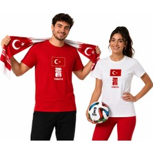 Efendioğlu Design Ortada Kare Bayrak Baskılı Altında World Cup 2026 Logo Baskılı Pamuklu Milli Takım Tişört