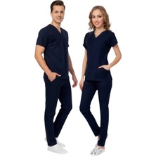 Onora Unisex Likralı Lacivert,yarasa Kol  V Yaka,hemşire ve Doktor Üniforması ,cerrahi Takım Scrubs Üniforma