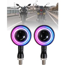 Dekohop Rgb Motosiklet LED Sinyal Lambası Yuvarlak Angel Halk + Kayan Sinyal Lamba + Kırmızı Flaş Ikaz Mod