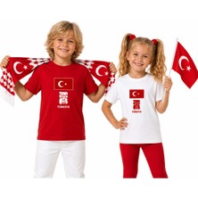 Efendioğlu Design Ortada Kare Bayrak Baskılı Altında World Cup 2026 Logo Baskılı Pamuklu Milli Takım Çocuk Tişört