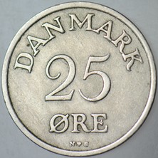 Banknoting Danimarka 25 Öre 1953.