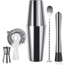 Premini 5 Parça Kokteyl Seti: Boston Shaker, Jigger, Bar Kaşığı, Süzgeç, Mojito Tokmağı