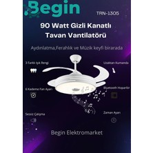 Begin Gizli Kanatlı LED Işıklı Tavan Vantilatörü, Beyaz, Bluetooth Hoparlörlü, Uzaktan Kumandalı, Zaman Ayarlı, 3 Renk Sıcaklığı, 90W
