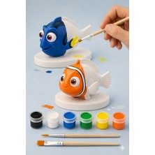Printella Kayıp Balık Nemo & Dory Boyama Figür Seti | 2 Figür, 6 Renk Boya ve 2 Fırça Dahil Hobi Seti