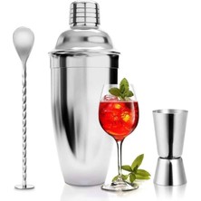 Premini Kokteyl Hazırlama Seti 3'lü, Metal Süzgeçli, 750 Ml, Jigger ve Kaşık ile