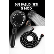Yenilig 5 Modlu Duş Başlığı Seti Siyah | Yüksek Basınçlı El Duşu + Esnek Hortum Siyah