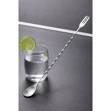 Premini Burgulu Kokteyl Karıştırma Kaşığı, Çatallı, Paslanmaz Çelik, 32CM